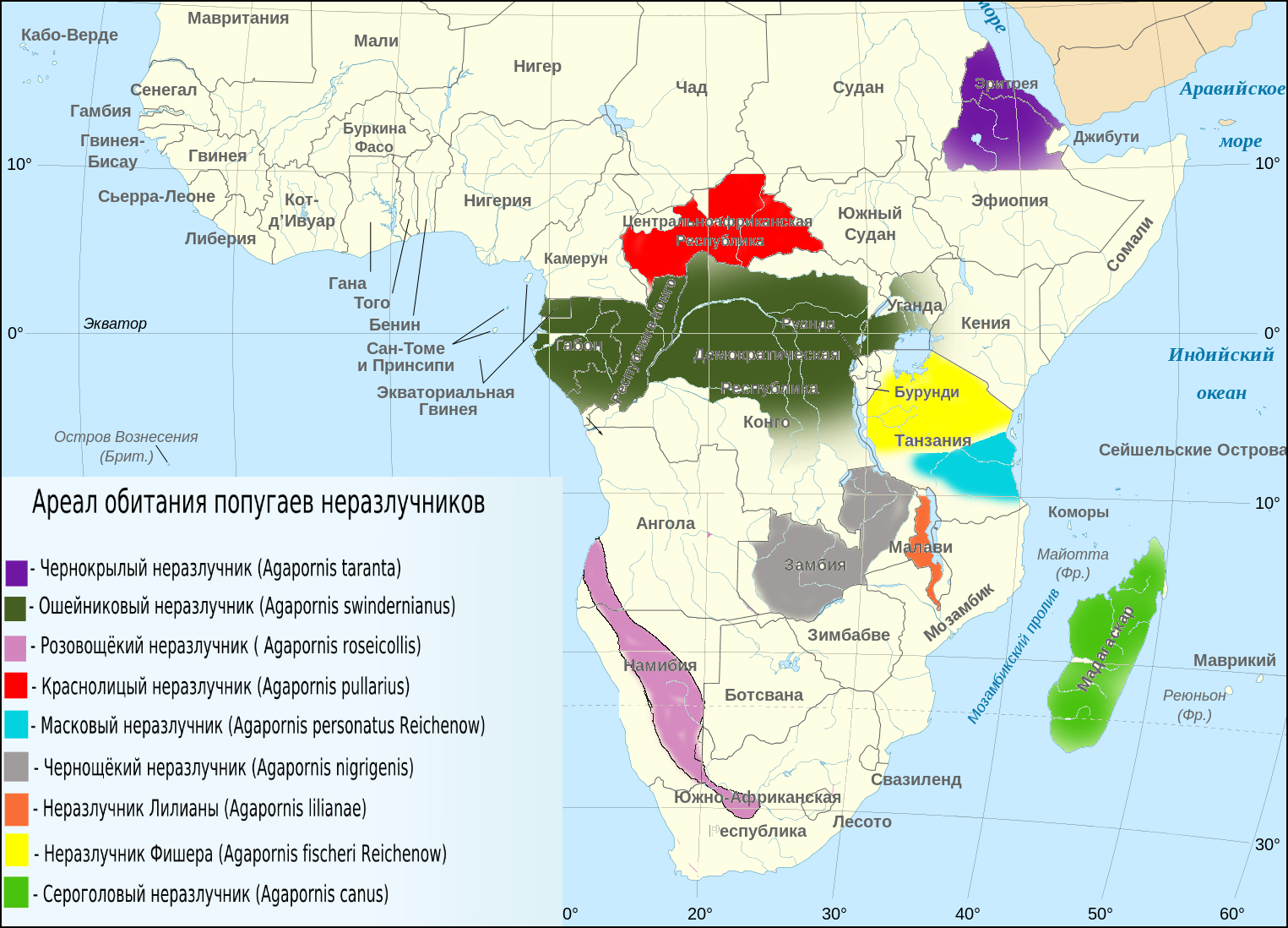 Ареал обитания неразлучников